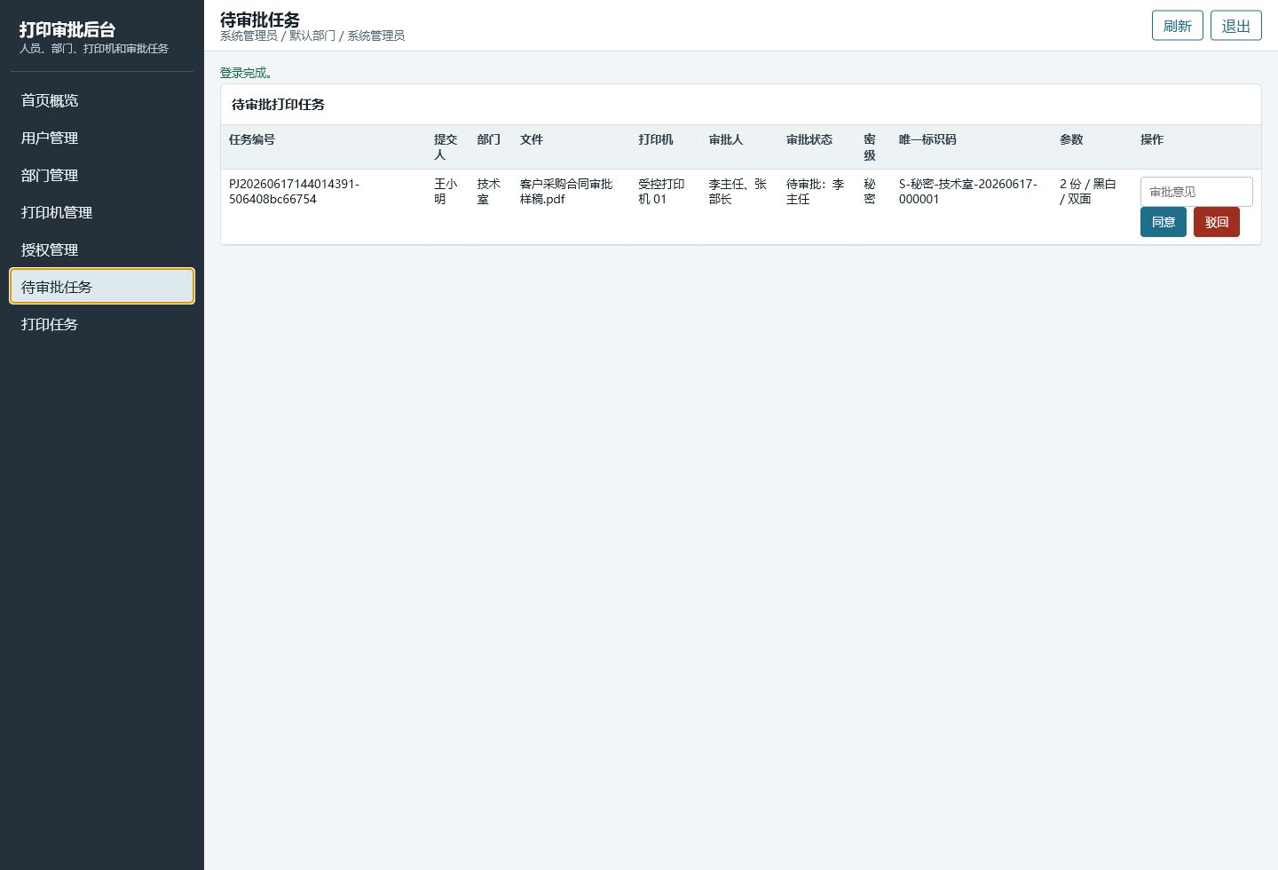 后台待审批任务界面截图